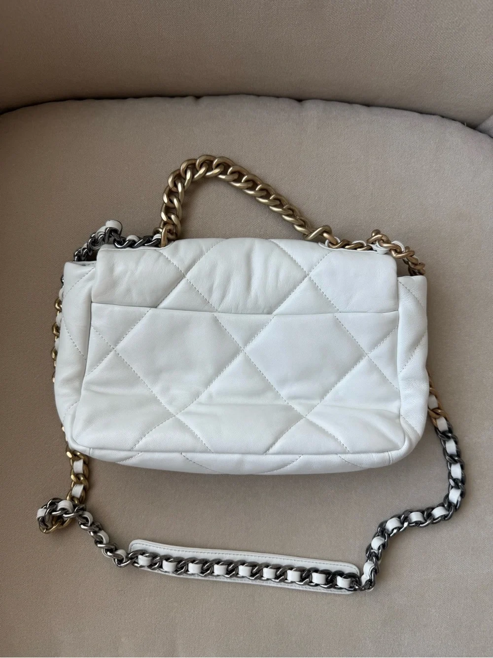 Quilted Flap Crossbody Bag in White with Gold-Tone - Picture 3 of 8